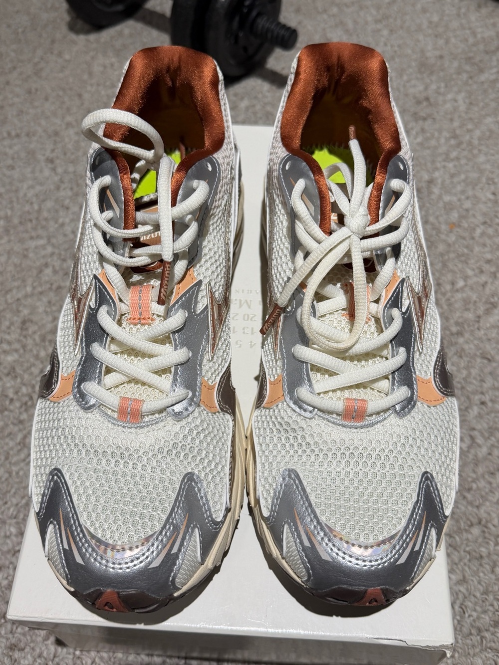 Mizuno White Gray Copper Athletic Running Shoes
